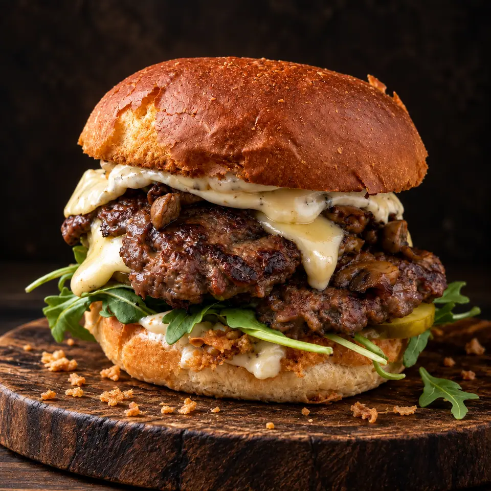 Burger z kotletem wołowym, bekonem i roztopionym cheddarem