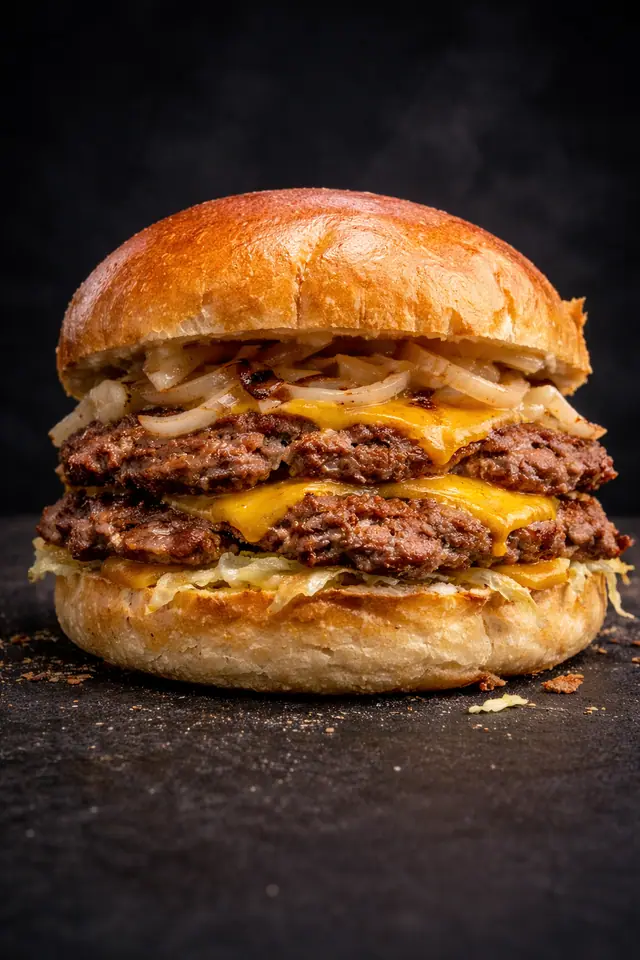 Burger z krążkami cebulowymi