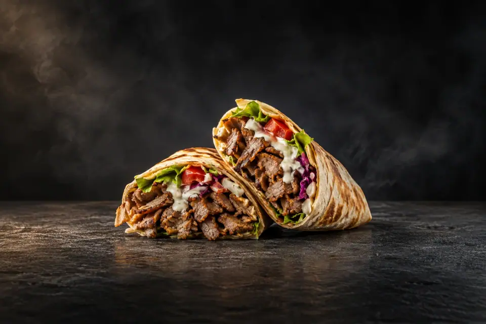 Kebab i burger przygotowane do wydania w lokalu
